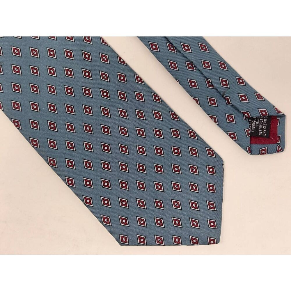 CARLO COLOMBO TIE RACK SILK TIE BLUE RED DIAMONDS FOULARD 3.5" X 57"